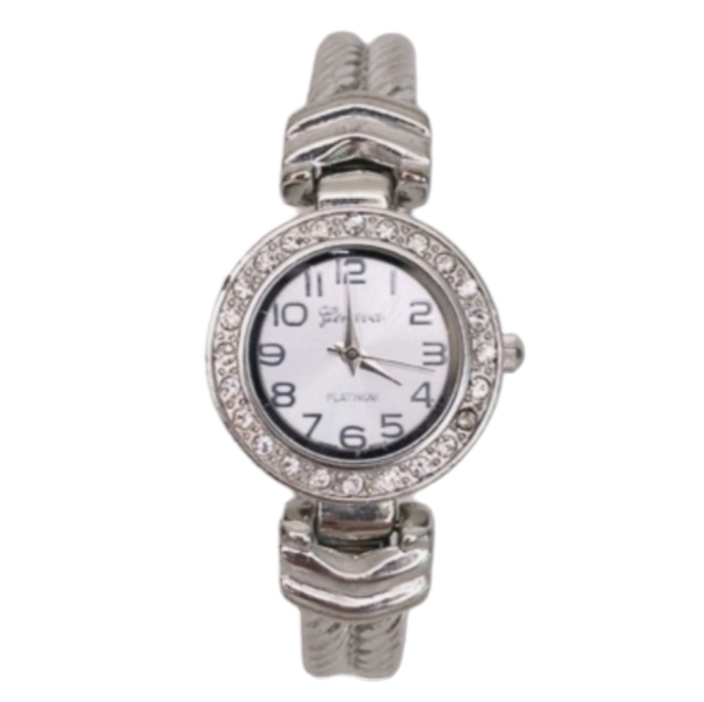Geneva Platinum | Silver Ladies Rope Bangle Watch